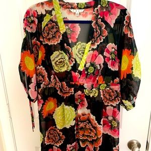 CABi Long top or swim cover Black Sheer Floral